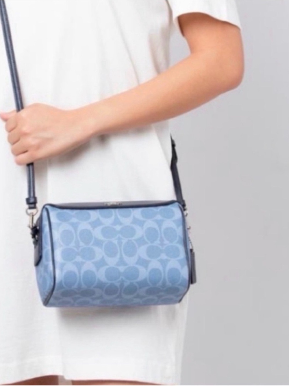 Coach Sky Blue Signature Small Crossbody with Navy Trim